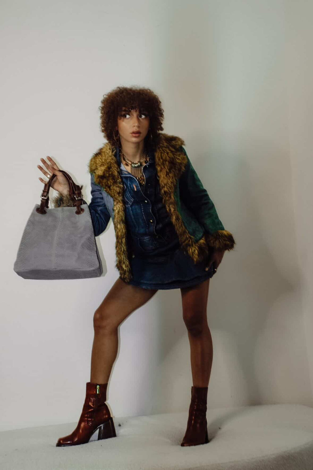 Brandy Baby Grey Snake Leather Tote Bag