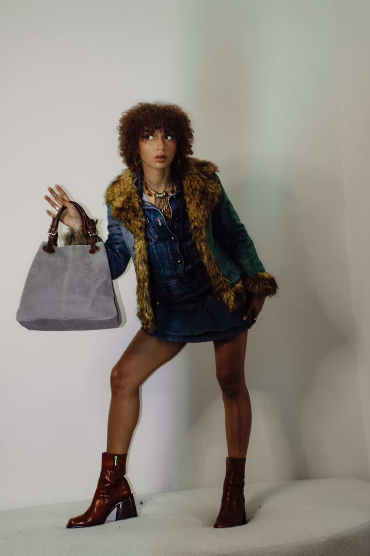 Brandy Baby Grey Snake Leather Tote Bag