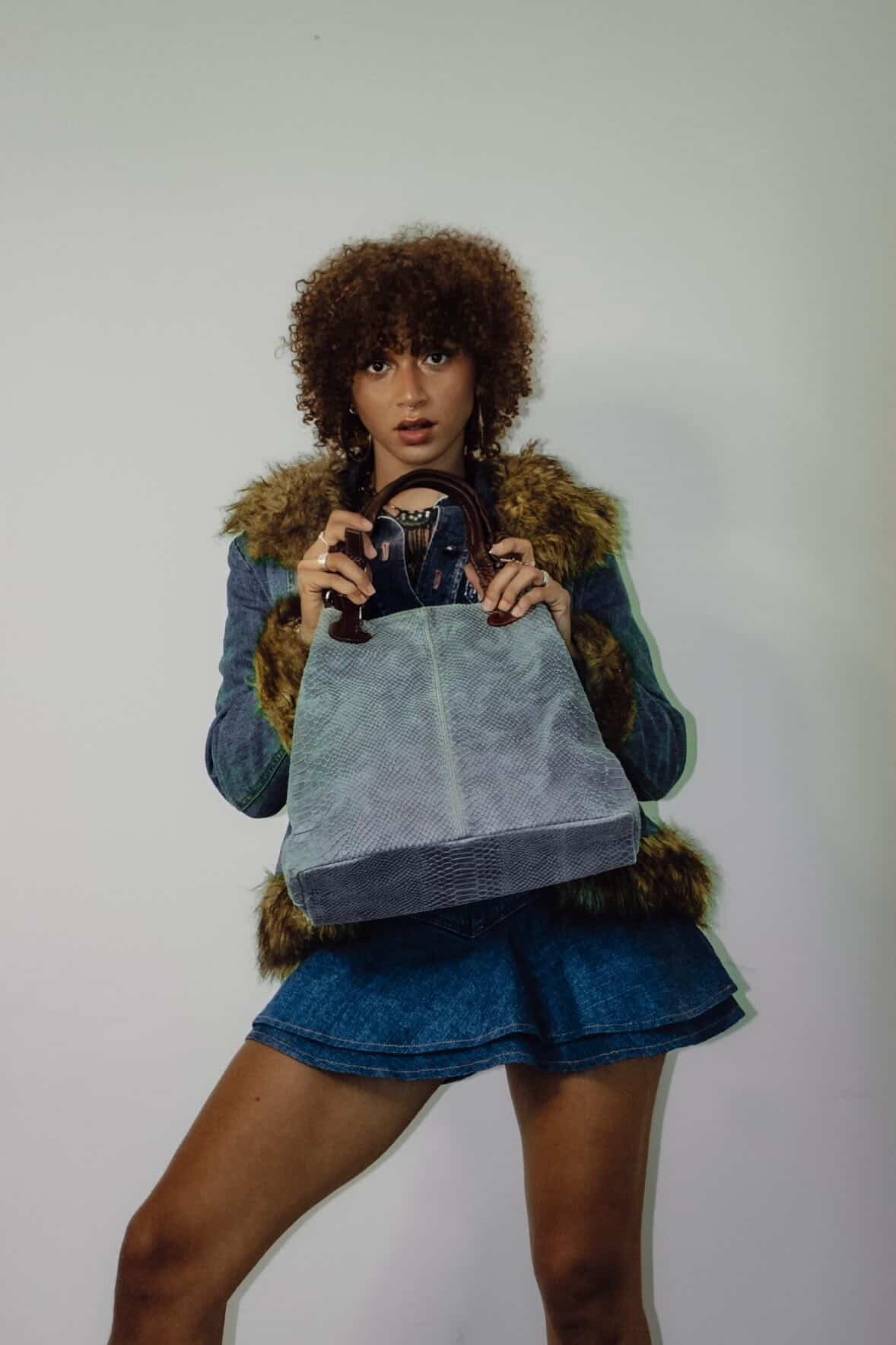 Brandy Baby Grey Snake Leather Tote Bag