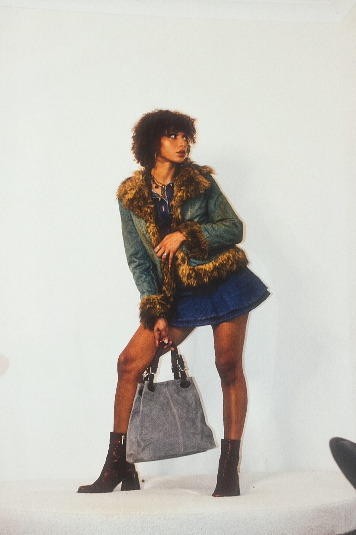 The Signature Brandy Baby Faux Fur Trim Denim Jacket