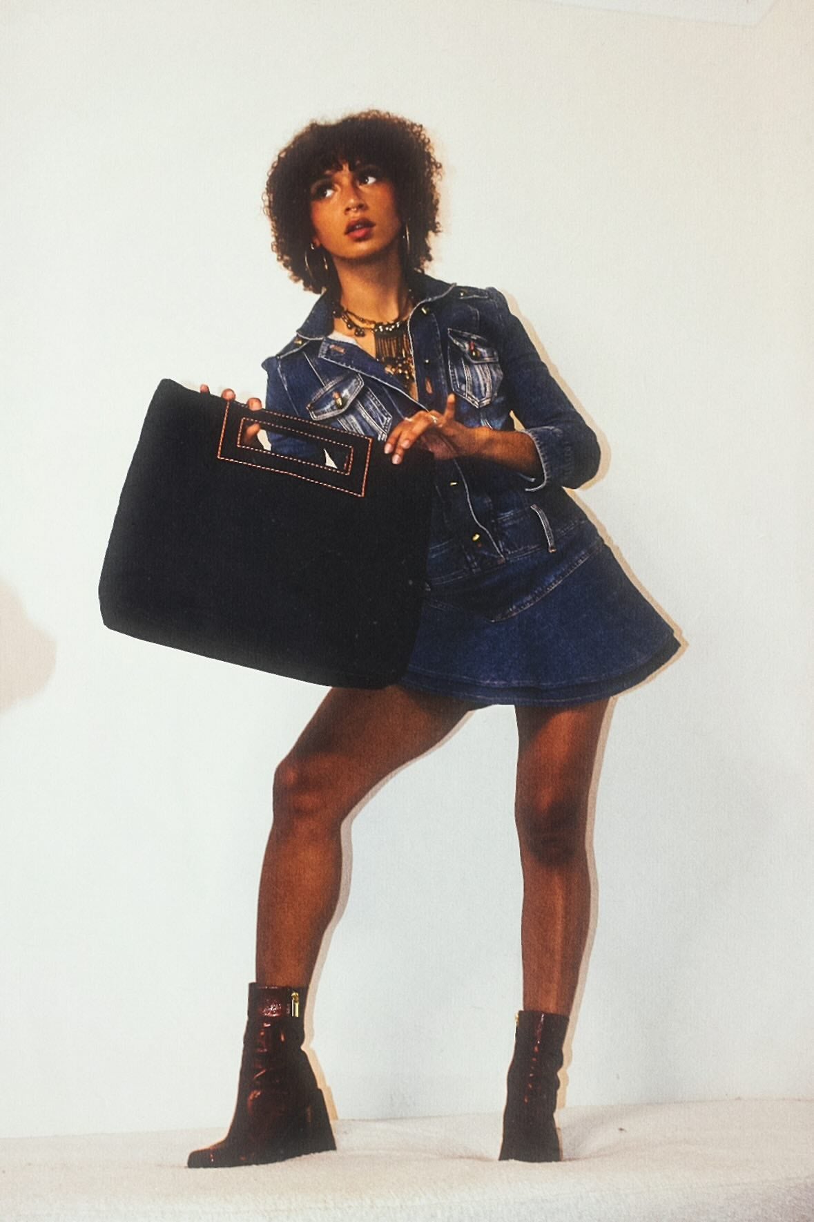 Brandy Baby Napoleon Y2K Denim Oversized Contrast-Stitch Tote