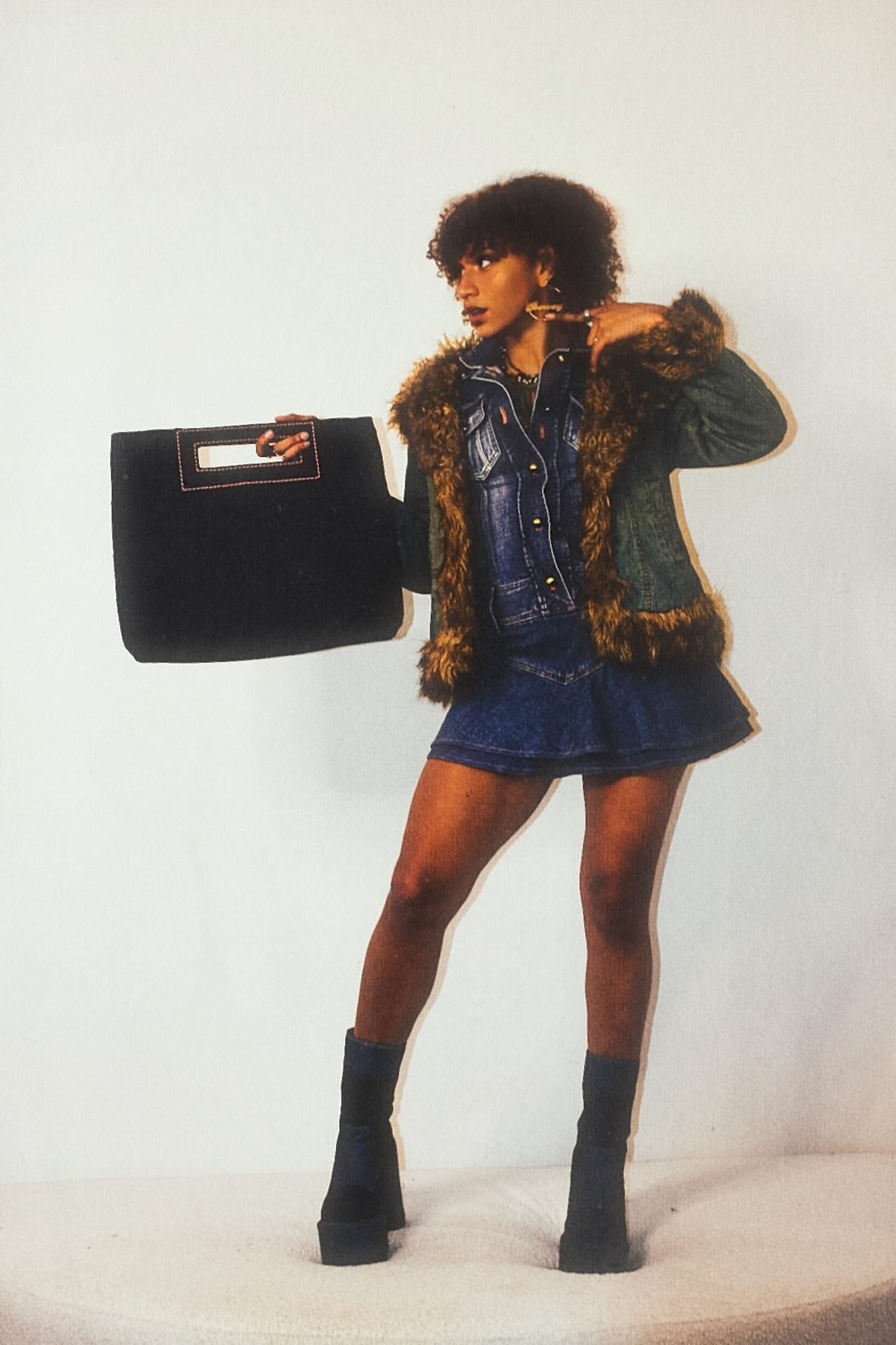 The Signature Brandy Baby Faux Fur Trim Denim Jacket