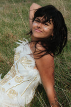 Goddess Ivory Feather & Gold Embellished Corset Top