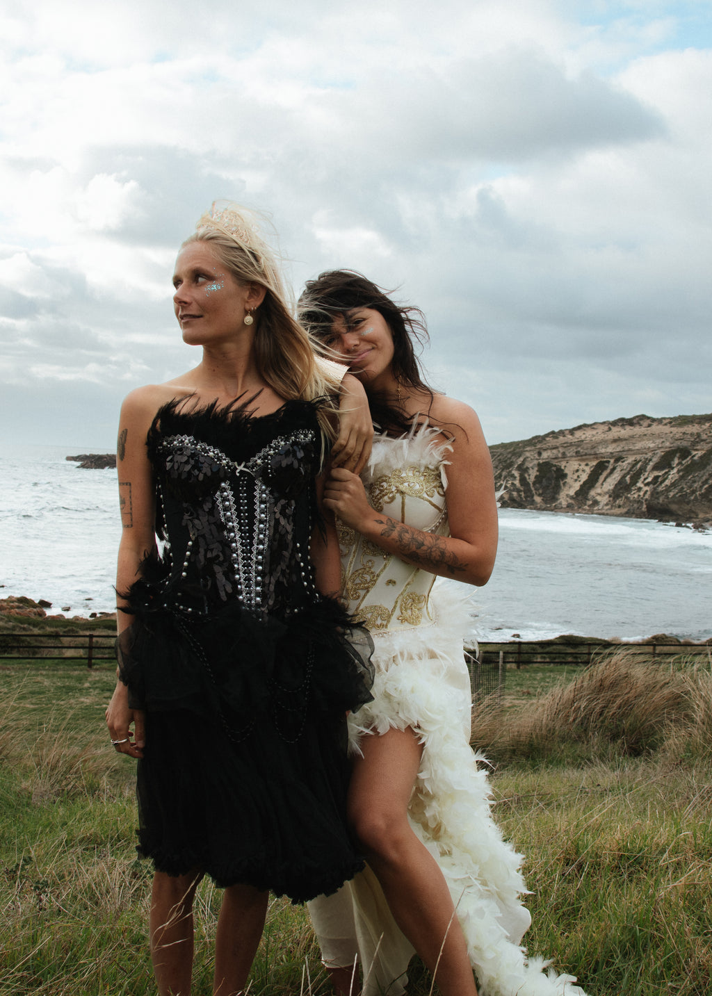 MiDNiGHT FAiREY Black Sequin & Beaded Feather Corset