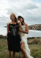 MiDNiGHT FAiREY Black Sequin & Beaded Feather Corset