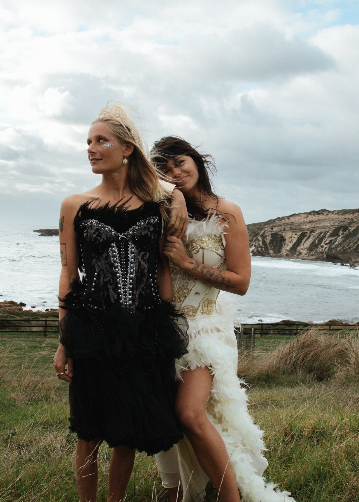 MiDNiGHT FAiREY Black Sequin & Beaded Feather Corset