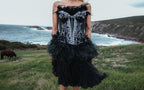 MiDNiGHT FAiREY Black Sequin & Beaded Feather Corset