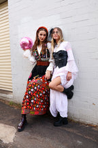 Midnight Folk Goddess Embroidered Maxi Skirt