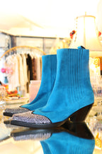 Alexandre Vauthier Texas Crystal Suede Boots in Electric Teal
