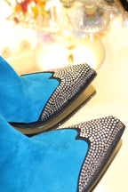 Alexandre Vauthier Texas Crystal Suede Boots in Electric Teal